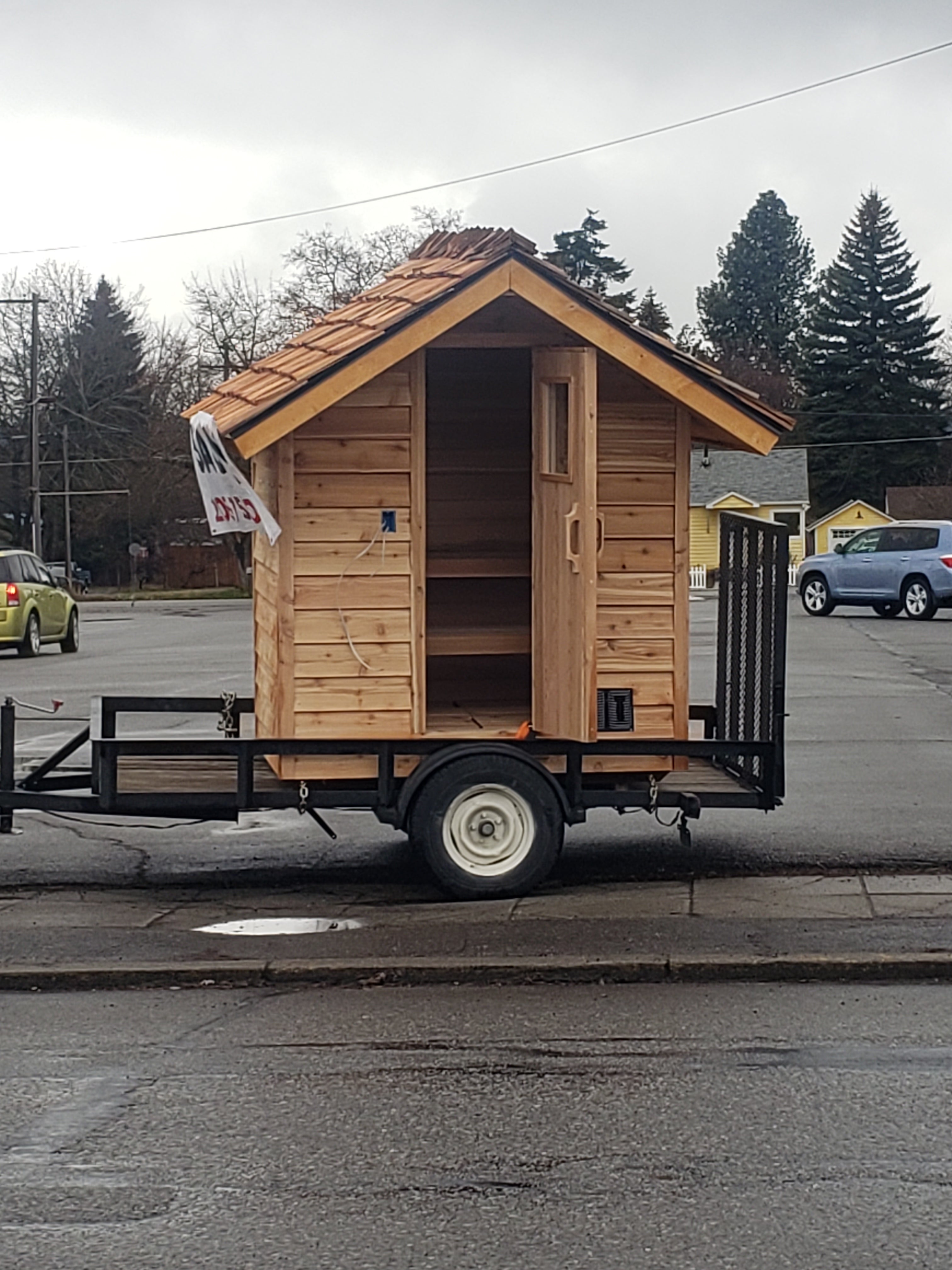 modular sauna on a trailer