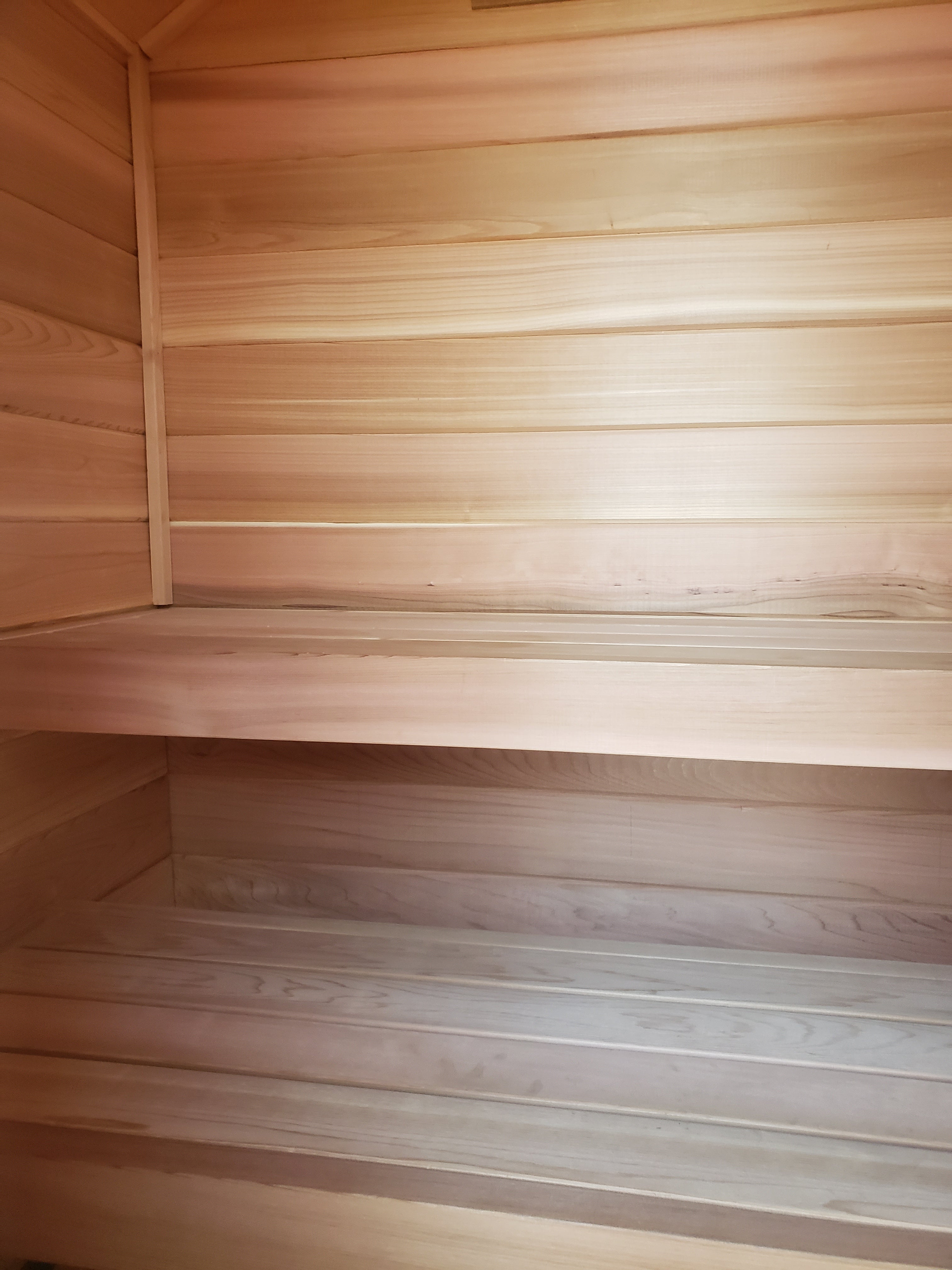 Inside view of custom sauna benches.
