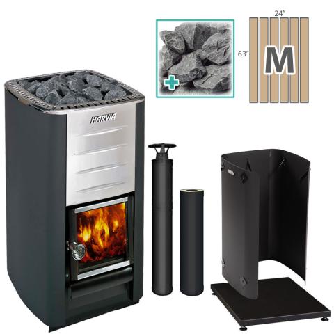 SaunaLife M3 Wood-Burning Stove Kit BK MD Floor