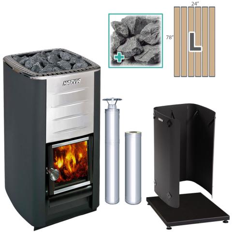SaunaLife M3 Wood-Burning Stove Kit SS LG Floor