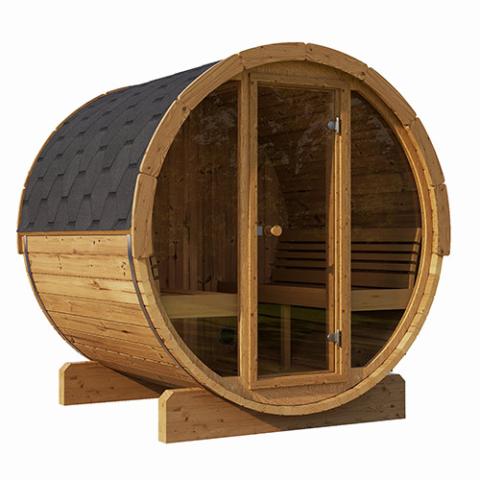 SaunaLife Model E7G Sauna Barrel Glass Front - Stylish and durable sauna barrel with a glass front, perfect for a relaxing and modern sauna experience.